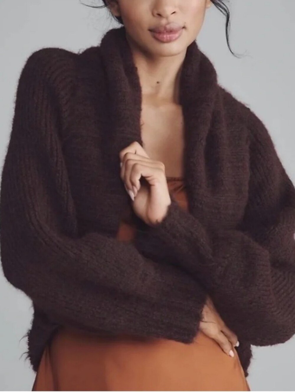 Mare Mare Anthropologie Cropped Fuzzy Shrug Cardigan Brown One Size Cozy Boho - Picture 1 of 10